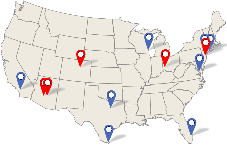 US Map with Datacenter locations